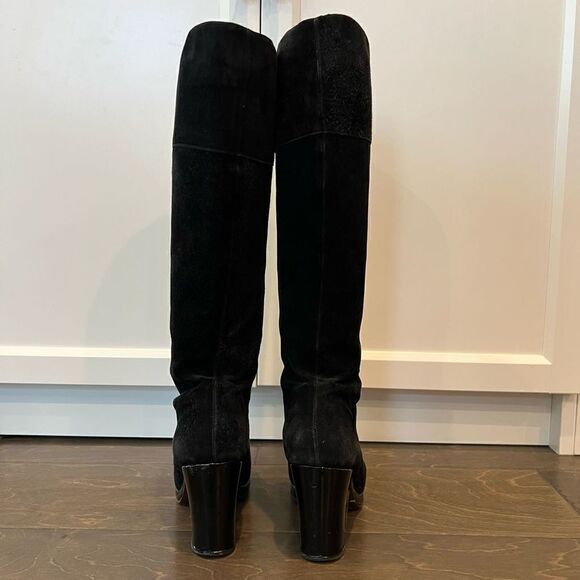 Robert Clergerie Black Boots Chunky Heel Suede Patent Leather Platform 6.5 - Picture 4 of 14